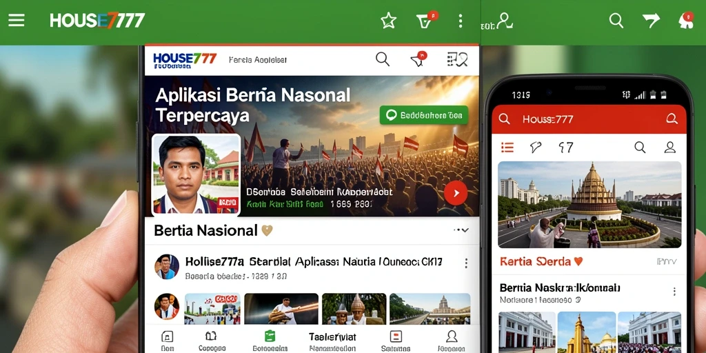 Screenshot antarmuka aplikasi HOUSE777 yang menampilkan berita nasional.